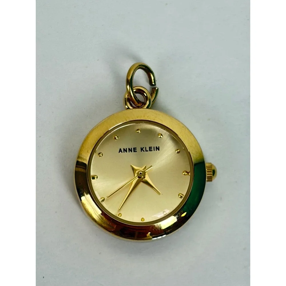 Anne Klein Pendant Watch Charm Gold Tone Vintage Style Japan Movement Round